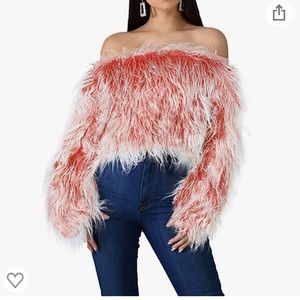 Off the shoulder fuzzy cropped sweater